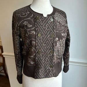 Peruvian Connection Cotton Sweater Cardigan Double buttons Brown floral LG EUC